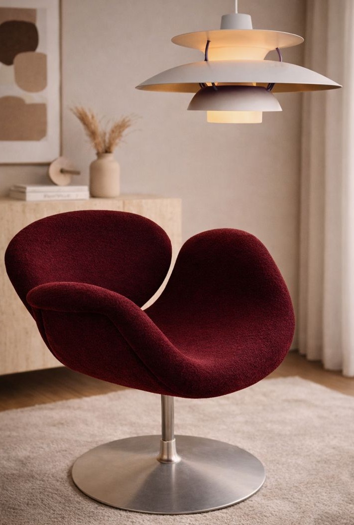 Chaise moderne avec lampe suspendue
