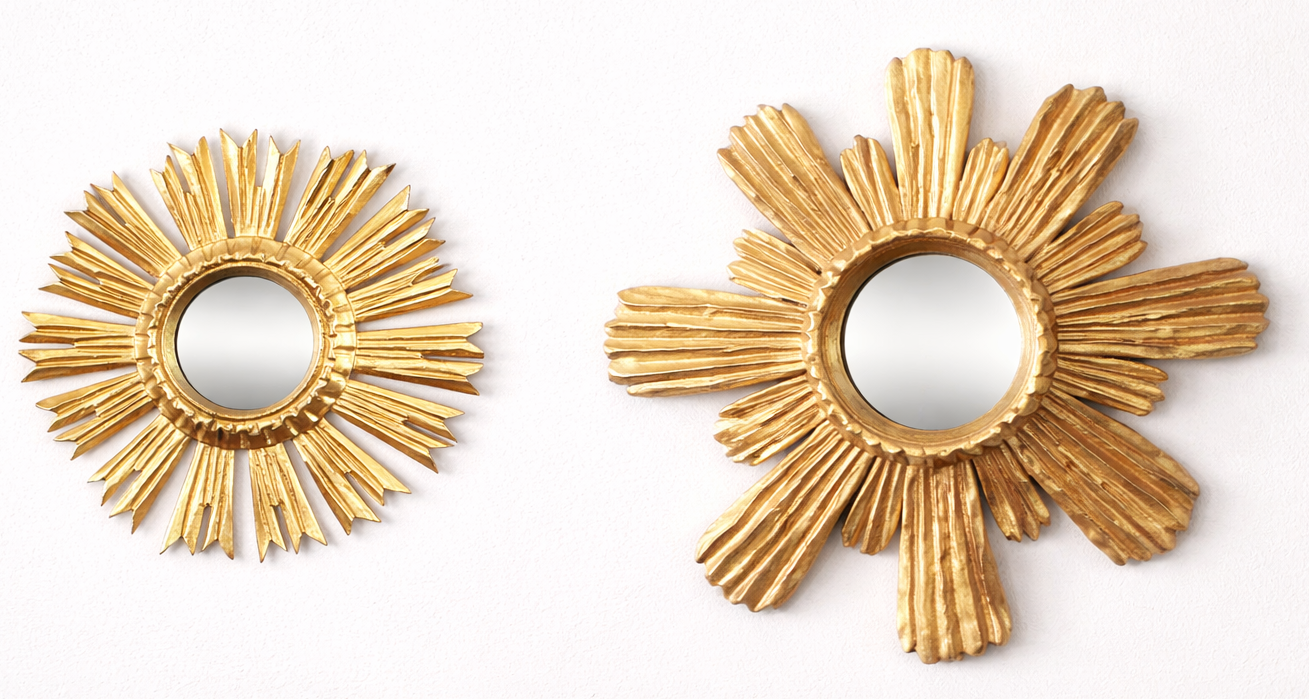 Miroirs dorés en forme de soleil